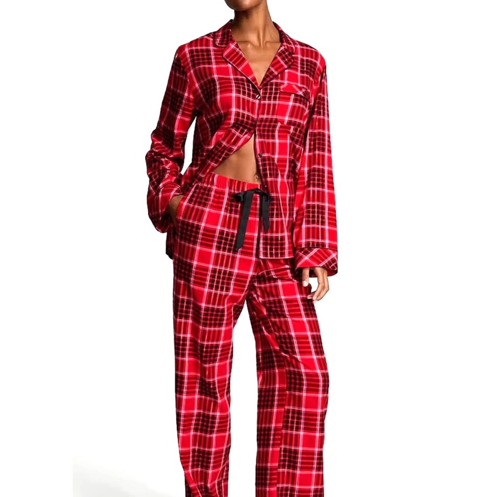 VICTORIA'S SECRET Lightweight FLANNEL Button-Up LOUNGE Pajama Set TOP/PANTS Sz S - Picture 1 of 6